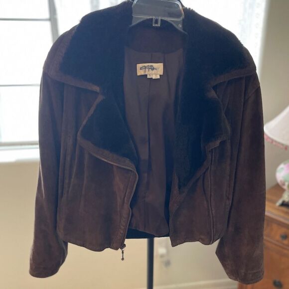 Brown leather and fur Collar Jacket - Picture 10 of 11